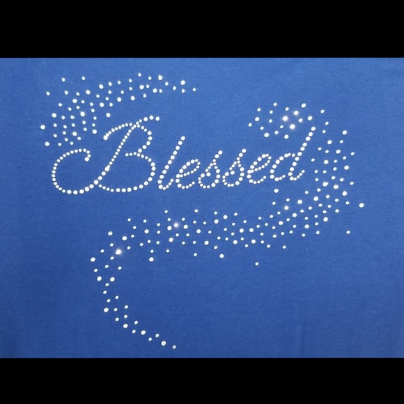 5⭐ "Blessed" dressy blue graphic tee - Picture 2 of 6
